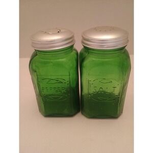 Vintage Green Glass Salt & Pepper Shakers